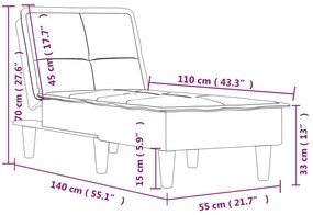 Chaise longue veludo cinzento-claro