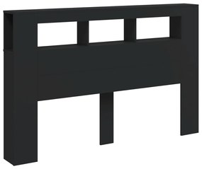 Cabeceira cama c/ LEDs 160x18,5x103,5 cm deriv. madeira preto