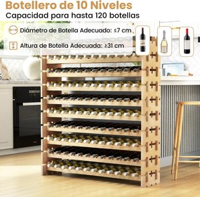 Garrafeira de Vinho, 120 x 29 x 79 cm, Capacidade para 72 Garrafas, Cor Natural