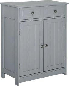 Kleankin Armário Auxiliar Casa de Banho Móvel Casa de Banho com 2 Portas e 2 Gavetas 60x30x75 cm Cinza | Aosom Portugal
