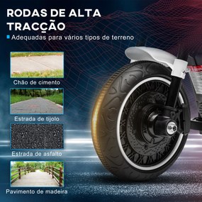 Mota Elétrica para Crianças de 18-36 Meses com Bateria 6V Farol e Rodas Auxiliares Removíveis 76x42x57 cm Branca