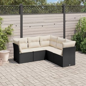 5 pcs conjunto sofás de jardim com almofadões vime PE preto