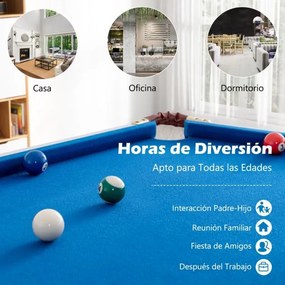 Mesa de Bilhar Portátil com Pernas Dobráveis e 16 Bolas, 2 Tacos, 2 Giz, Escova e Triângulo para Crianças e Adultos, 122 x 64 x 78 cm, Azul