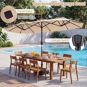 Guarda-sol duplo resistente, 400 x 210 cm (BASE NÃO INLCUIDA), com 108 luzes LED solares, manivela fácil de utilizar e 12 varas de metal, para jardim,