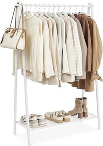 Suporte para roupa com varão e prateleira em aço. | SONGMICS | 92,5 x 33,5 x 153 cm | branco | HSR023W01.