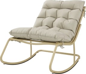 Cadeira de baloiço de jardim com almofada macia, 125 cm de comprimento e 64 cm de largura, em aço e textilene bege e dourado