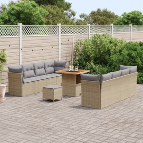 Conjunto de Sofá de Jardim vidaXL de 11 peças com Almofadas Bege de Ra
