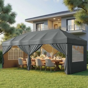 Tenda dobrável de 3 x 6 m para jardim e festas, com 6 paredes laterais, cinzento escuro