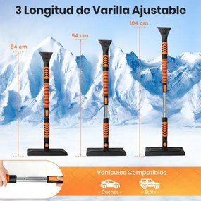 Pá de neve extensível 2 em 1 Raspador de gelo para pára-brisas de automóvel Cabeça giratória de 180° Cabo antiderrapante em EVA preto