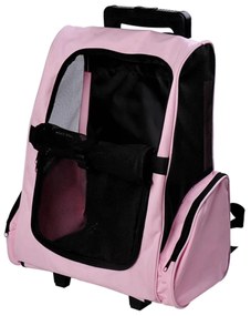 PawHut Transportadora 2 em 1 Animais Estimação Mochila Carrinho Viagem Cães Gatos 2 Rodas Alça Retrátil Armazenamento 42x25x55cm Rosa | Aosom Portugal