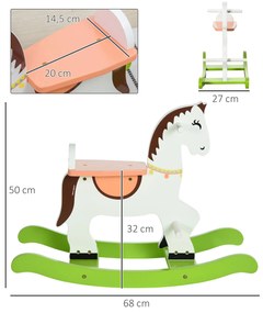 Cavalo Baloiço para Crianças de 1-3 Anos Cavalo Baloiço de Madeira com Guiador e Apoio para os Pés Carga Máxima 50kg 68x27x50cm Branco e Verde