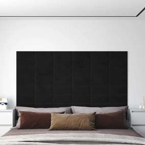 Painel de parede 12 pcs 30x15 cm veludo 0,54 m² preto