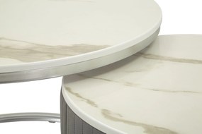 CONJUNTO DE MESAS DE CAFÉ CINZENTAS 2 PEÇAS CM Ø 70X45-50X40 CINZA E PRATA