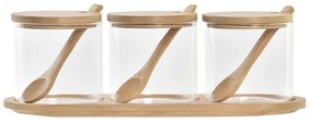 Açucareiro DKD Home Decor Básico Transparente Natural Bambu 3 Peças 8,5 cm 29 x 10 x 10 cm