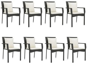 9 pcs conjunto de jantar p/ jardim c/ almofadões vime PE preto