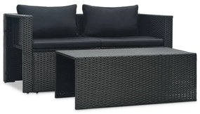 6 pcs conjunto lounge de jardim c/ almofadões vime PE preto