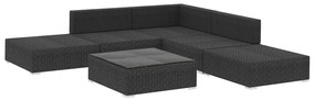 6 pcs conjunto lounge de jardim c/ almofadões vime PE preto
