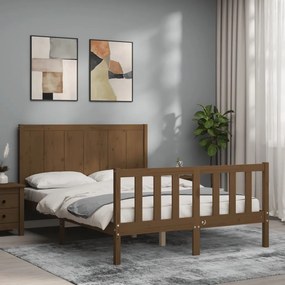 Estrutura de cama dupla pequena 4FT madeira maciça castanho-mel