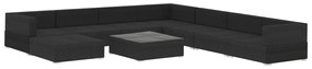 9 pcs conjunto lounge de jardim c/ almofadões vime PE preto