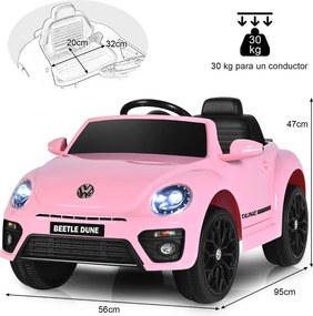 Carro elétrico infantil 12 V com comando à distância, luzes, música e portas duplas, 5 km/h, 30 kg, para crianças de 3 a 8 anos, cor rosa