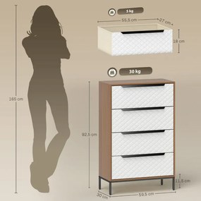 Cómoda com 6 Gavetas de Tecido Frentes com Padrão de Diamante Móvel de Arrumação 117,5x30x73,5 cm Madeira e Branco