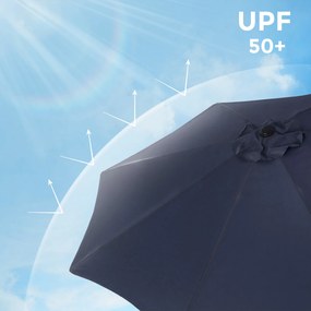 Guarda-sol 3 m jardim com proteção solar até UPF 50+ e inclinação azul-marinho