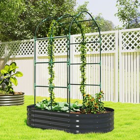 Floreira com treliça arqueada, floreira de metal com fundo aberto, luvas incluídas, 160 x 90 x 180 cm, cinzento escuro