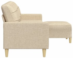 Sofá de 3 lugares com apoio de pés 210 cm tecido cor creme
