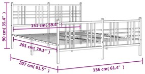 Estrutura de cama com cabeceira e pés 150x200 cm metal preto