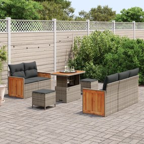 Conjunto de Sofá de Jardim vidaXL 8 Peças com Almofadas Cinza Rattan d