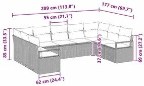 Conjunto de Sofá de Jardim 9 Peças com Almofadas Cinza Claro em Rattan