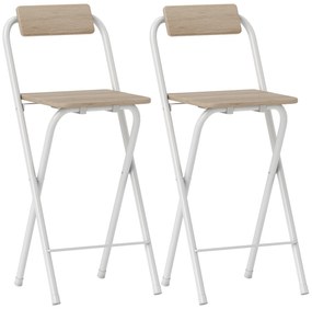 HOMCOM Conjunto de 2 Bancos de Bar Dobráveis Bancos Altos de Cozinha com Encosto Apoio para os Pés 37x45x87 cm Madeira | Aosom Portugal