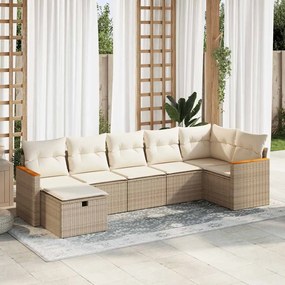 vidaXL 7 pcs conjunto de sofás p/ jardim com almofadões vime PE bege