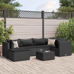 vidaXL 7 pcs conjunto lounge de jardim c/ almofadões vime PE preto