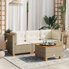 vidaXL Sofá de jardim de 3 lugares com almofadões vime PE bege