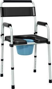 Cadeira sanitária dobrável, antiderrapante e com altura ajustável, assento e braços almofadados, capacidade de 150 kg, preta