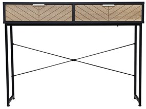 Mesa Consola 100x30x75 cm Mesa de Entrada Moderna com 2 Gavetas de Armazenamento Preto e Madeira