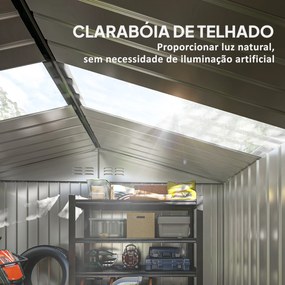 Abrigo de Jardim 4,9 m² 277x195x192 cm com 2 Portas Deslizantes Base Reforçada (Chão NÃO Incluído) Cinzento Escuro