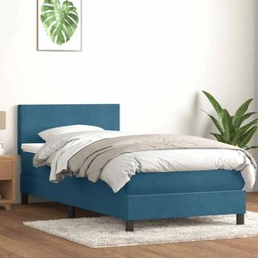 vidaXL Cama box spring c/ colchão e LED 90x220 cm veludo azul-escuro
