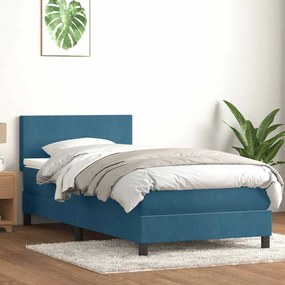 vidaXL Cama com molas/colchão 90x220 cm veludo azul-escuro