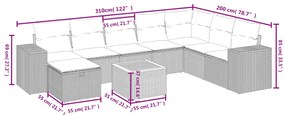 9 pcs conj. sofás jardim c/ almofadões vime PE bege misturado