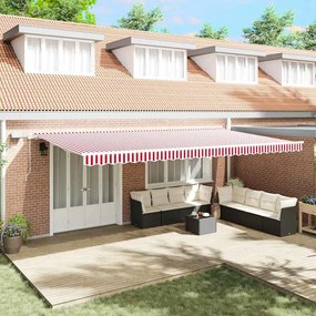 vidaXL Toldo Retrátil Vermelho e Branco 600 × 350 cm Tecido e Aço