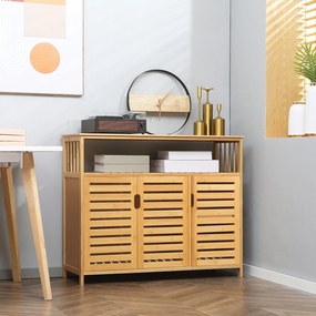 Aparador de 3 Portas Aparador em Bambu com Estantes para Sala de Jantar Cozinha Entrada 100x35x82 cm Madeira