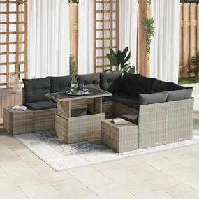vidaXL Conjunto de Sofás de Jardim com 9 Peças e Almofadas Cinza Claro em Rattan
