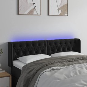 Cabeceira de cama c/ luzes LED veludo 163x16x78/88 cm preto