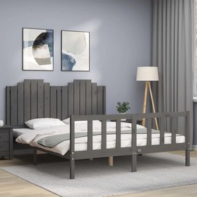 Estrutura de cama com cabeceira 160x200 cm madeira maciça cinza