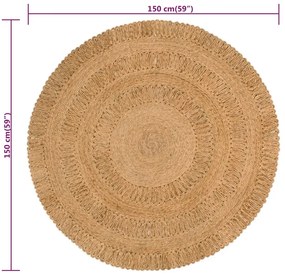 Tapete de divisão trançado à mão 150 cm redondo juta