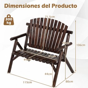 Banco de Jardim para 2 Pessoas, 115 x 80 x 106 cm, Encosto Alto, Castanho