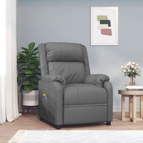 vidaXL Poltrona de massagens elétrica couro artificial cinzento