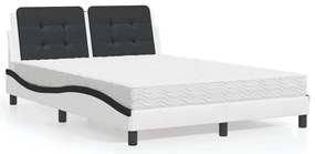 Cama com colchão 140x200 cm couro artificial preto e branco